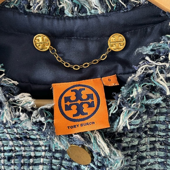 Tory Burch Danielle Tweed Evening Jacket Tweed Blazer Navy and White Size 0 - Picture 4 of 8